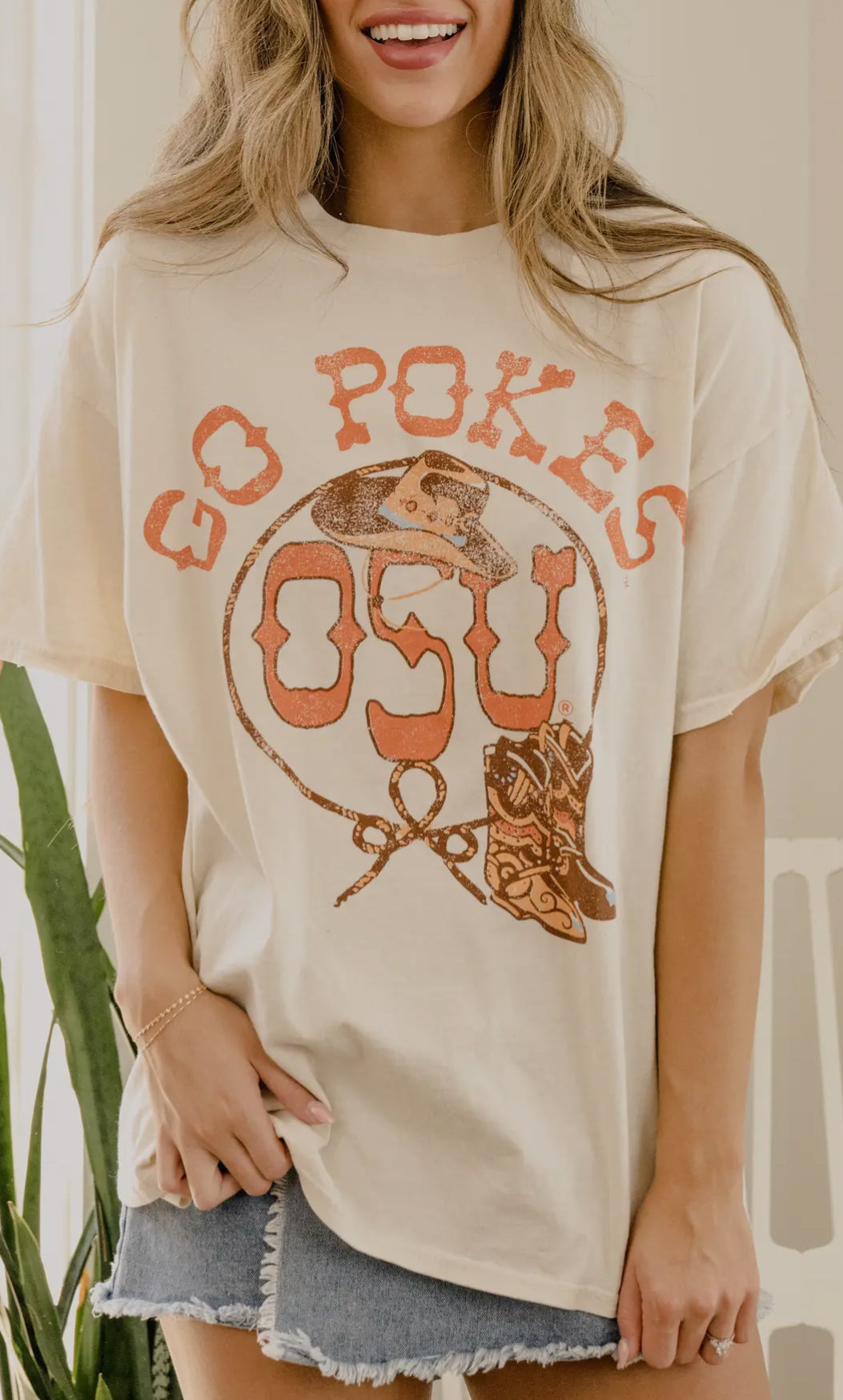 LivyLu ~ Osu Cowboys Boots Off White Thrifted Tee *Licensed