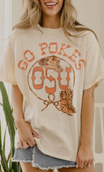 Load image into Gallery viewer, LivyLu ~ Osu Cowboys Boots Off White Thrifted Tee *Licensed
