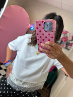 Load image into Gallery viewer, Cropped Boxy Tee Satin Polka Dot W/Lace Hem
