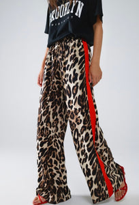 Leopard Silk Pants With Red Stripe