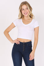 Load image into Gallery viewer, Short Sleeve V-Neck Crop Top
