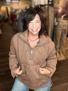 Hyfve Quilted Zipper Pullover Chestnut