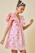 Load image into Gallery viewer, Polka Dot Babydoll Empire Waist Ruffle Mini Dress
