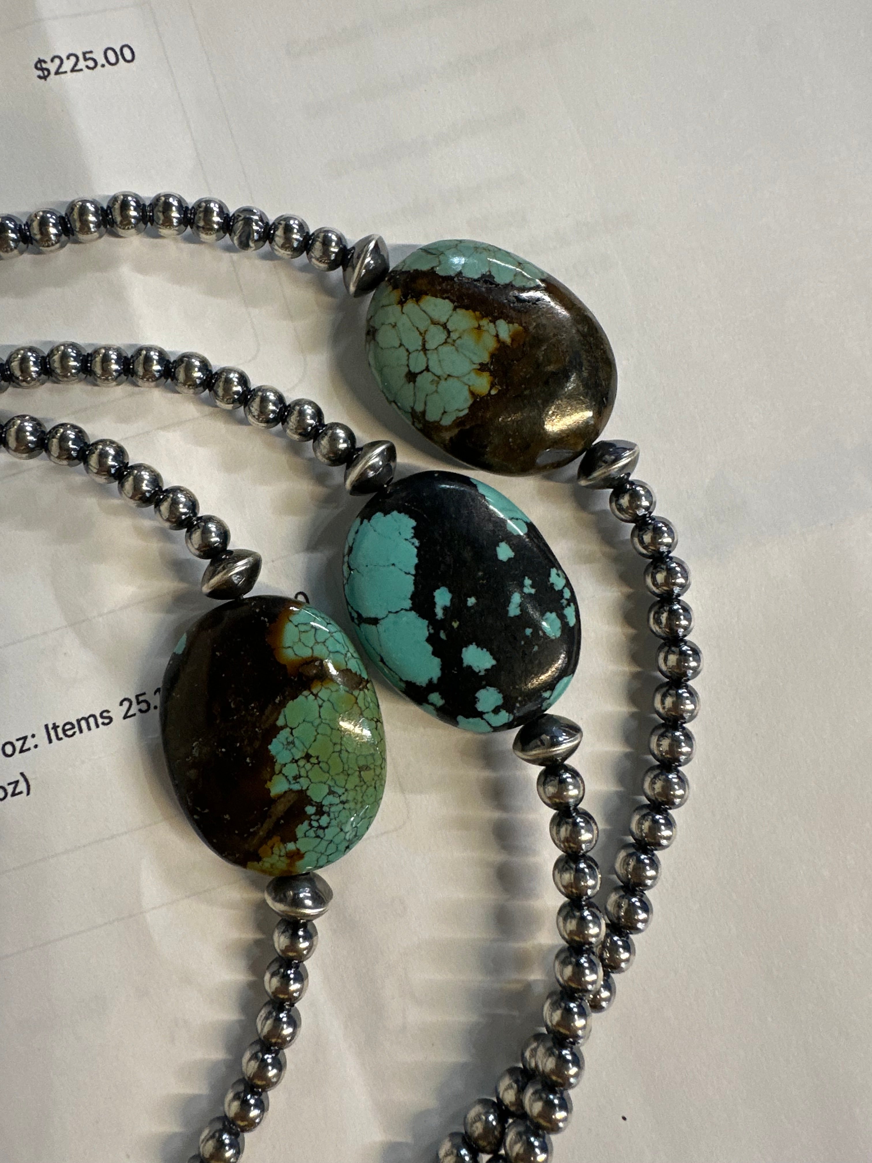 15-Inch Sterling Silver Pearl Necklace with Turquoise – One-of-a-Kind