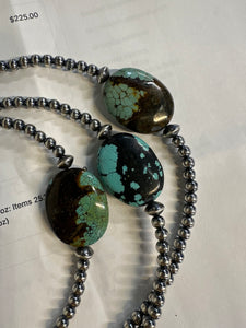 15-Inch Sterling Silver Pearl Necklace with Turquoise – One-of-a-Kind