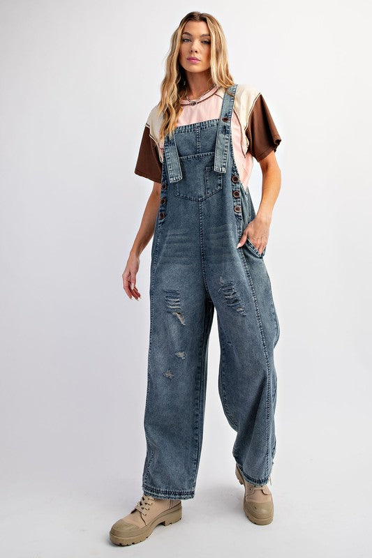 Washed Denim Loose Fit Jumpsuit