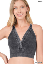 Load image into Gallery viewer, WASHED RIBBED CROPPED BUTTON V-NECK TANK TOP
