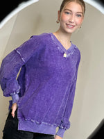 Load image into Gallery viewer, Mineral Washed Purple Pull  Over
