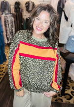 Load image into Gallery viewer, Bibi Leopard French Terry Color Block Top
