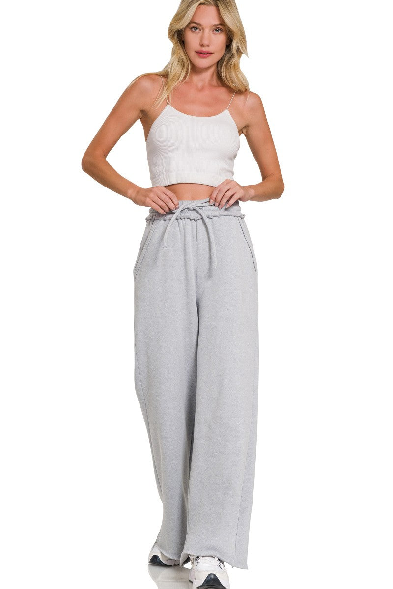 FLEECE EXPOSED SEAM WIDE LEG SWEATPANTS