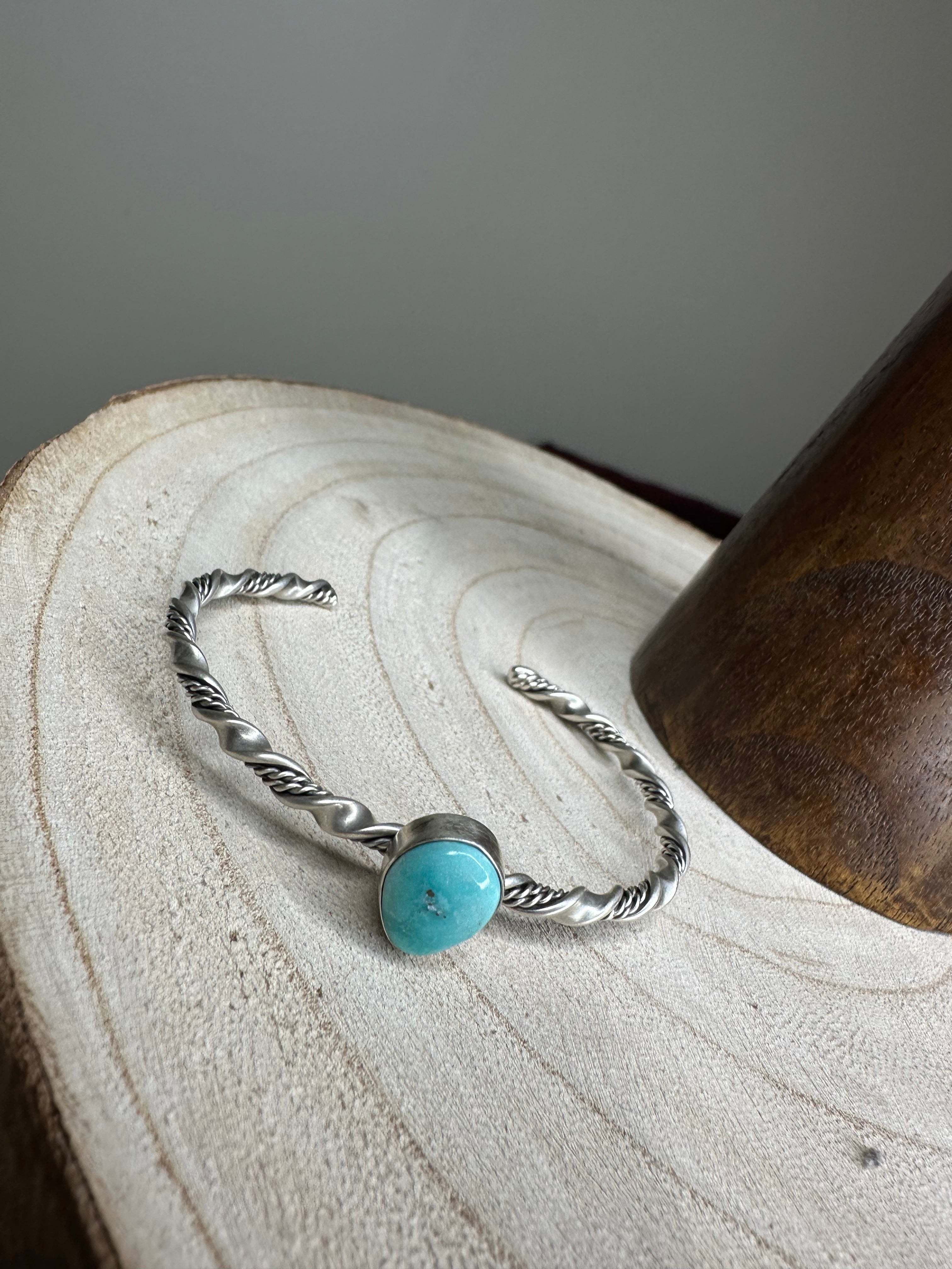 Sterling Silver Twisted Cuff w/Turquoise Teardrop