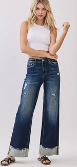 Load image into Gallery viewer, Petra153 ~ High Rise Stretch Wide
Leg w/ Cuffed Hem Jeans
