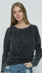 Load image into Gallery viewer, Blue B Mineral Washed Distressed
Knit Top
