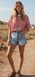 Load image into Gallery viewer, Sewn and Seen ~ Striped Oversized Knit Top (Red or Green)
