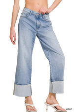Load image into Gallery viewer, Zenana High Rise Cuff Wide Leg Denim
