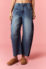 Load image into Gallery viewer, Color Block Washed Barrel Denim

