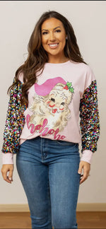 Load image into Gallery viewer, Pink Santa Sweatshirt with Sequin Sleeves
