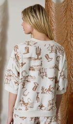Load image into Gallery viewer, Western Print Short Sleeve Drop
Shoulder Knit Top
