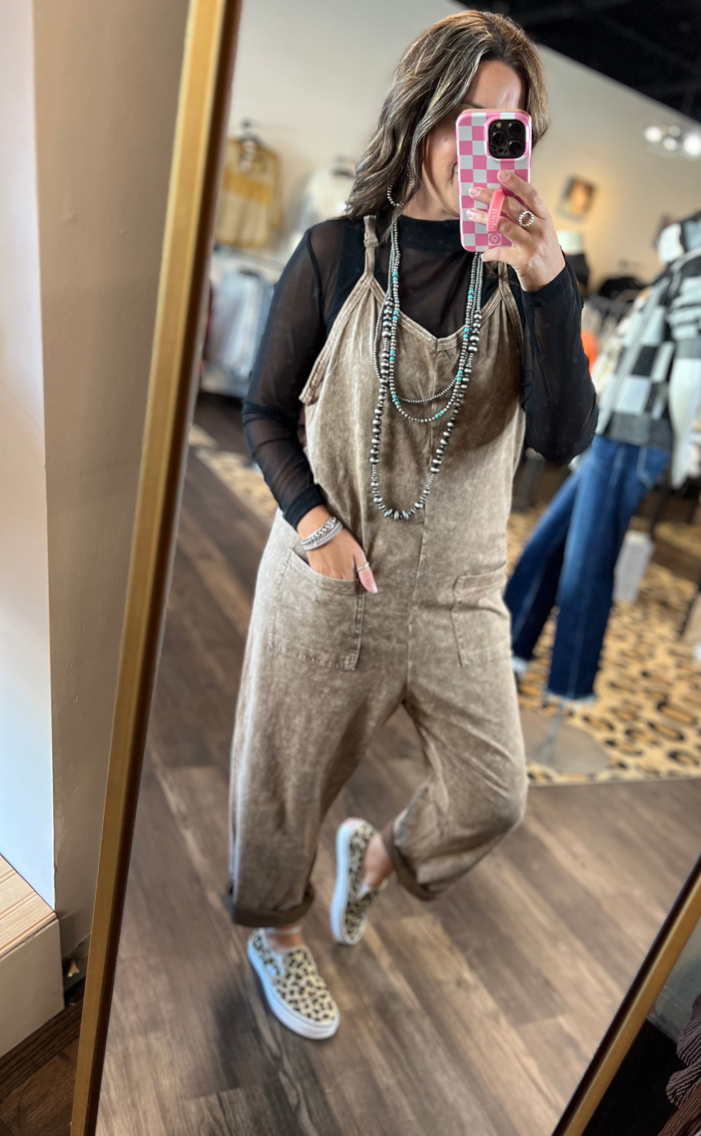 Brown Acid Washed Jumpsuit