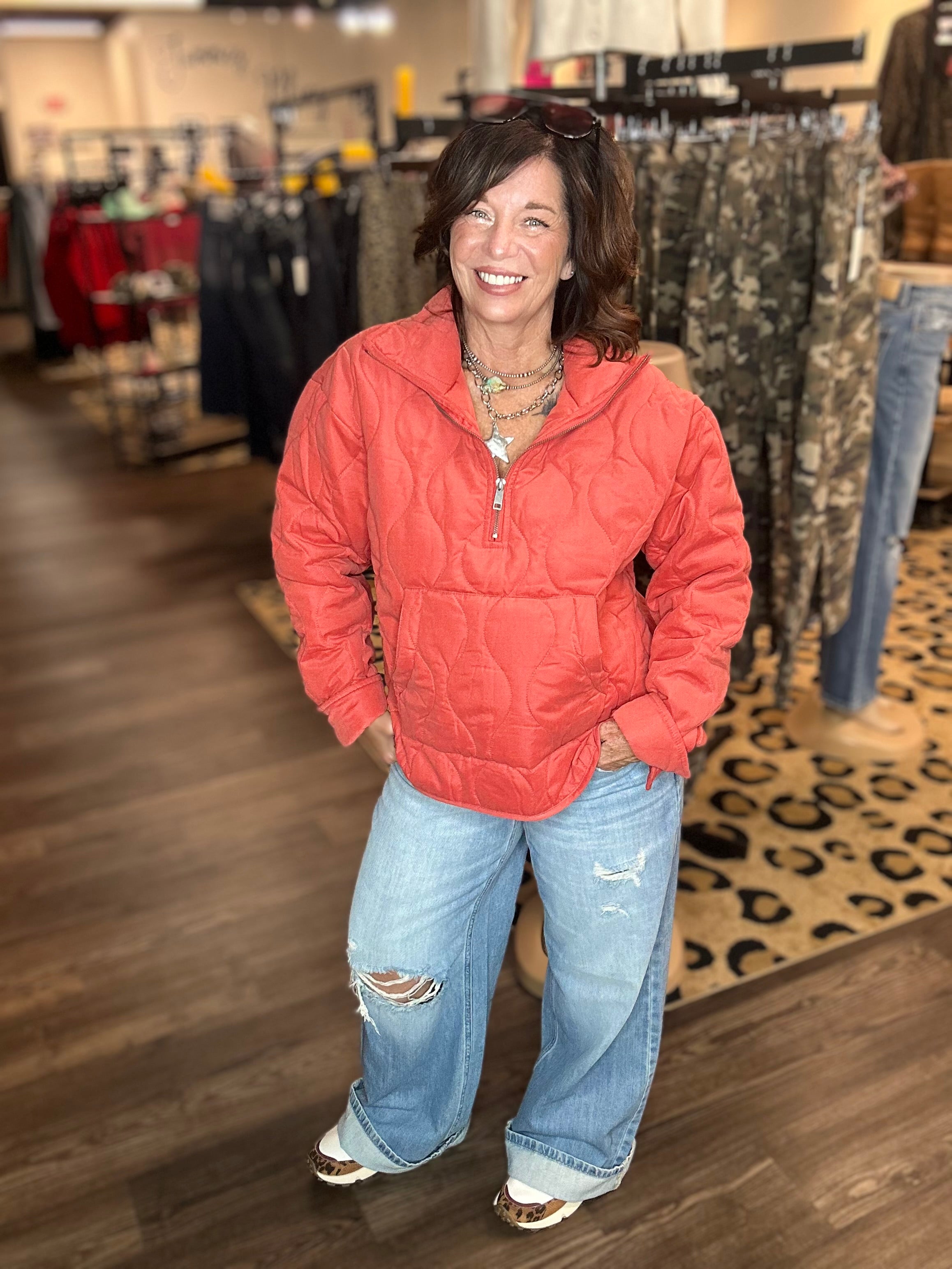 Hyfve Red Quilted Zipper Pullover