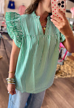 Load image into Gallery viewer, S&amp;S Striped Ruffle Sleeve Babydoll Top (Runs a little big)
