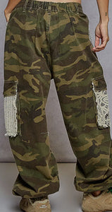 POL ~ Vintage Wash Crochet Patches Distress Jogger Pants