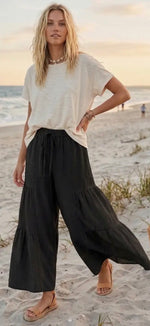 Load image into Gallery viewer, Sewn and Seen ~ Linen Blend Tiered Wide Leg Palazzo
Full Length Pant (Black, Natural or Red)
