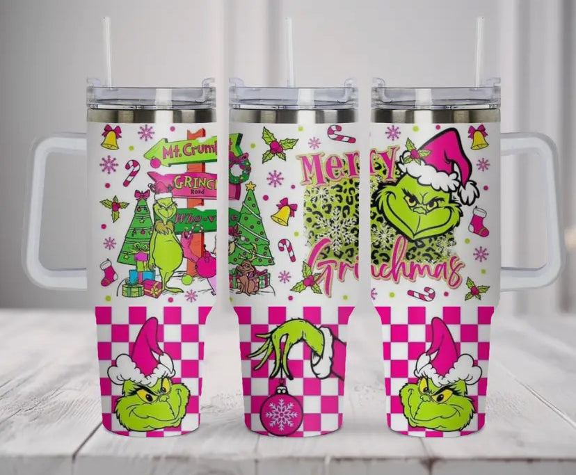 Green or Pink Merry Grinchmas 40oz Tumbler