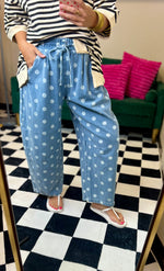Load image into Gallery viewer, Polka Dot Denim Barrel Pant
