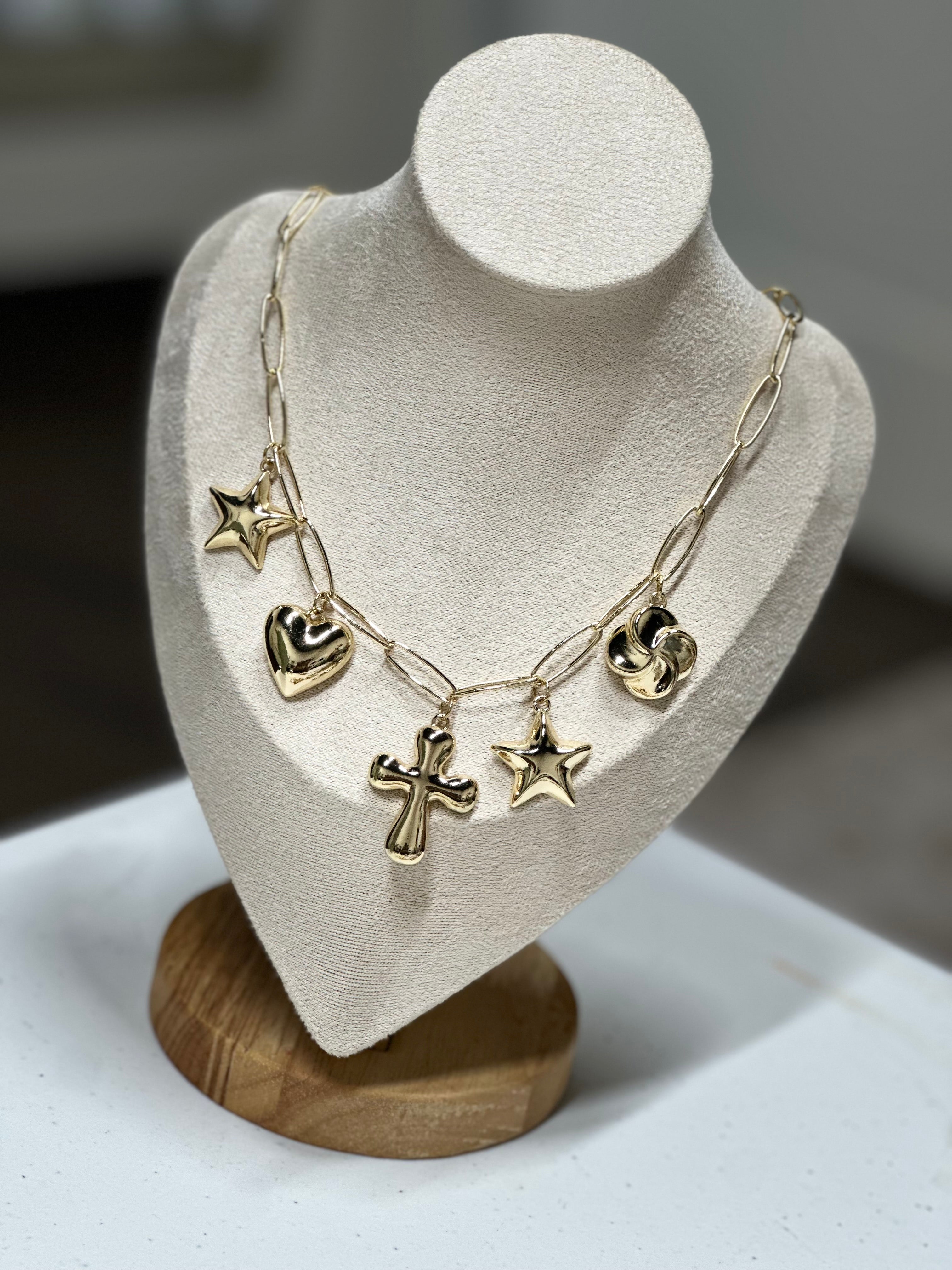 Posh Gold Charm Paper Clip Necklace