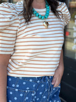 Load image into Gallery viewer, Stripe Puff Sleeve Crew Neck Tee
