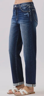 Load image into Gallery viewer, Petra153 ~ High Rise Comfort Baggy
Straight w/ Cuffed Hem
