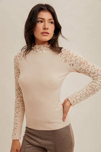 Mockneck Long Sleeve W/Lace Top