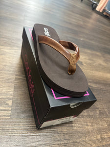 Corky “Summer Plans” Cognac Flip Flops