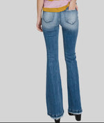 Load image into Gallery viewer, PETRA 153 ~ Petite Distressed Mid
Rise Stretch Flare Jean
