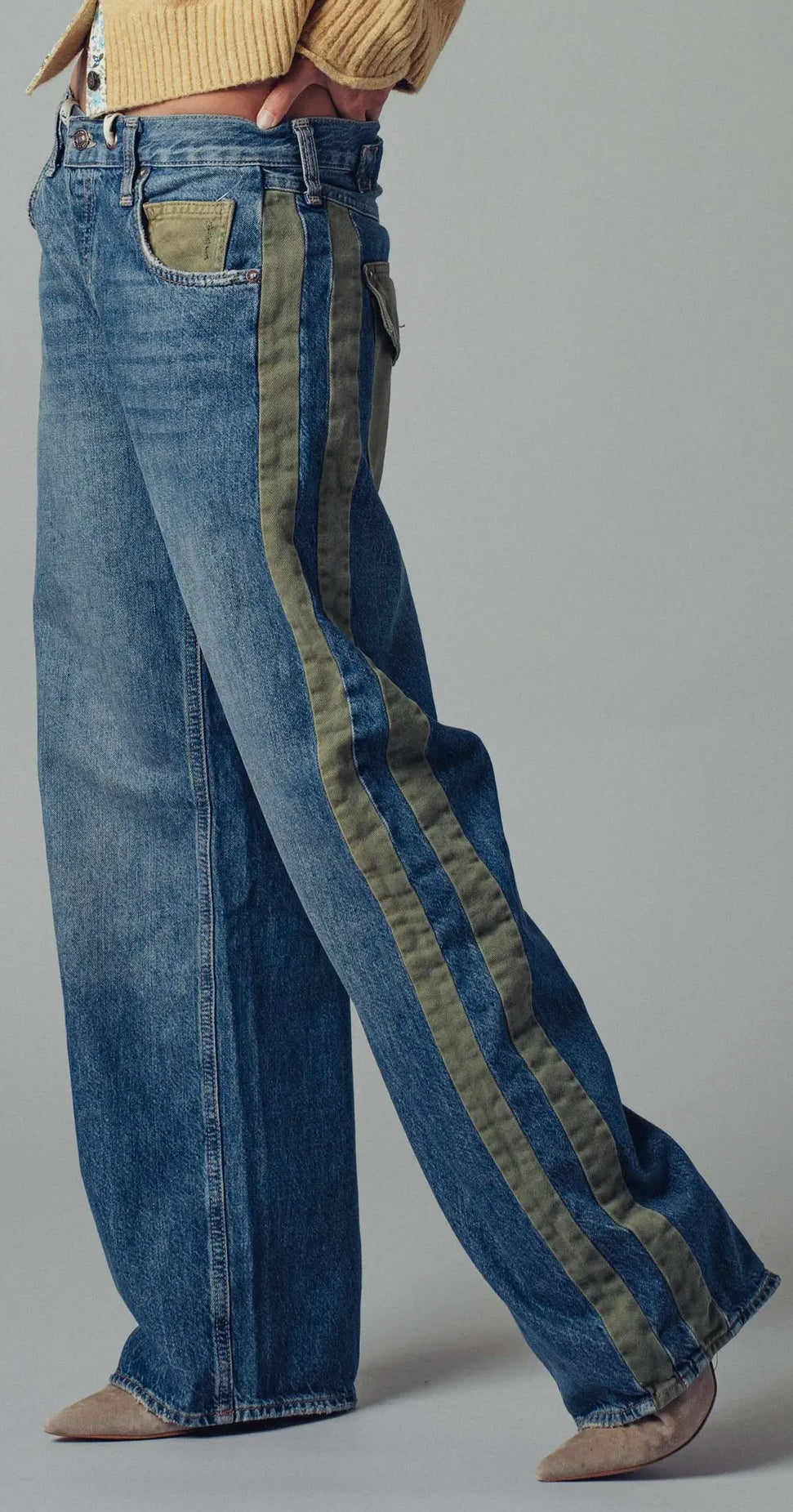 Urban Daizy ~ Wide-Leg Utility Stripe Denim Jeans
