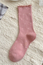 Load image into Gallery viewer, Ruffle Trim Polka Dot Knit Slouchy Socks
