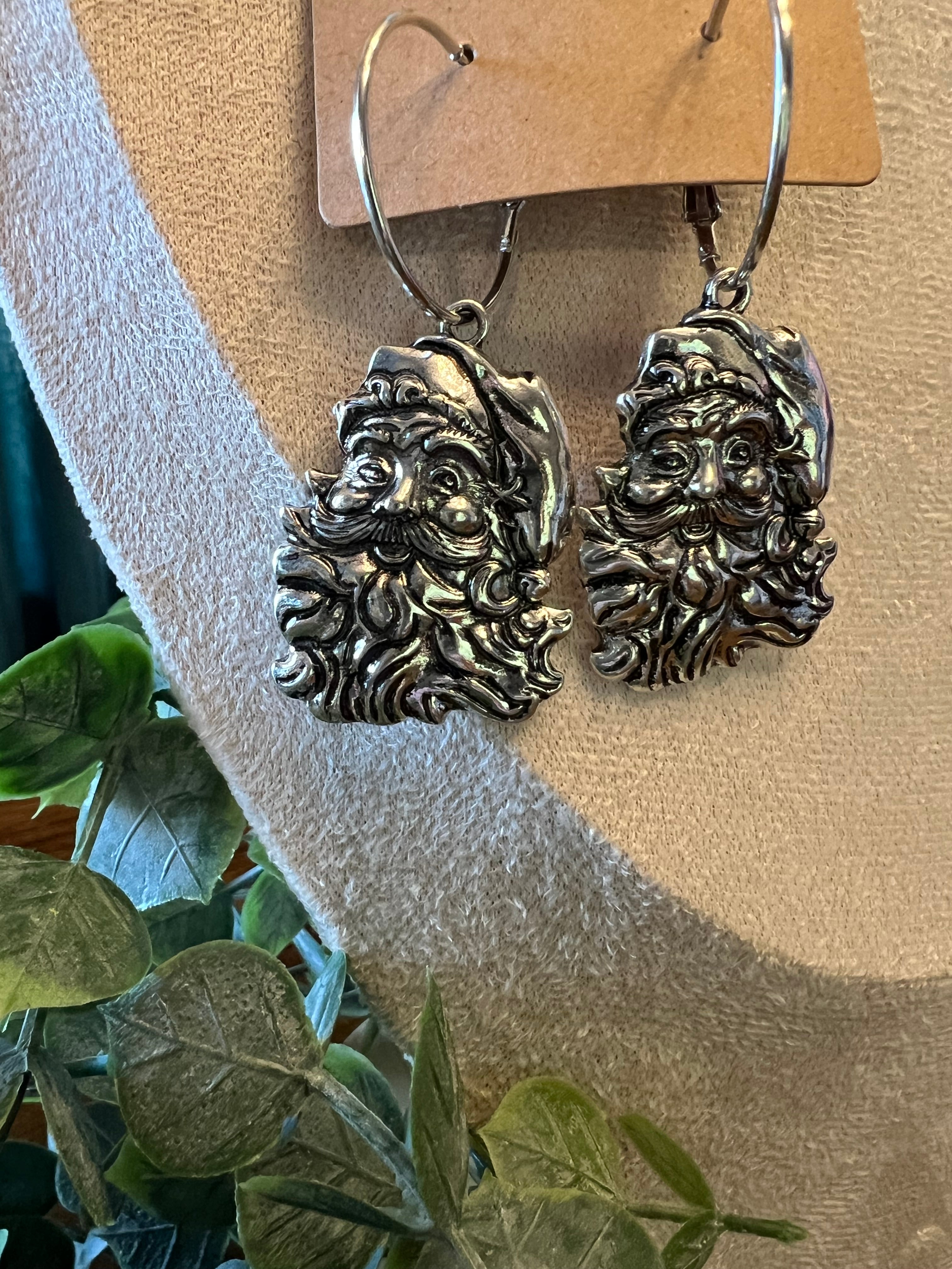 Vintage Silver Santa Earrings