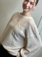 Load image into Gallery viewer, Cream Waffle Knit Long Sleeve Pocket Top
