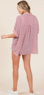 Load image into Gallery viewer, Sewn and Seen ~ Oversized Short Short Sleeve Button Down Shirt
