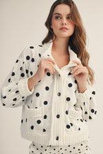 Load image into Gallery viewer, Polka Dot Ribbed Knit Trim Cardigan
