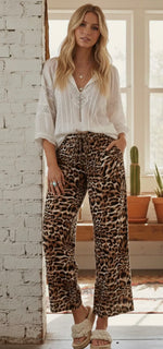 Load image into Gallery viewer, Sewn and Seen ~ Leopard Print Wide Leg Flowy Woven Pant
