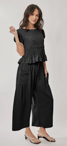 Ruffle Cap Sleeve Top and Waistband
Pants Set