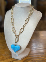 Load image into Gallery viewer, Gold Chain W/Turquoise Drop Heart
