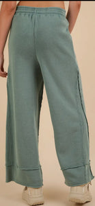 New In Acid Washed Sage Comfy Casual Long Pants