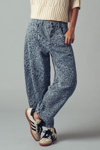 Leopard Camo Denim Barrel Pants