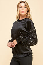 Load image into Gallery viewer, Velvet Sequin Sleeve Top/Black
