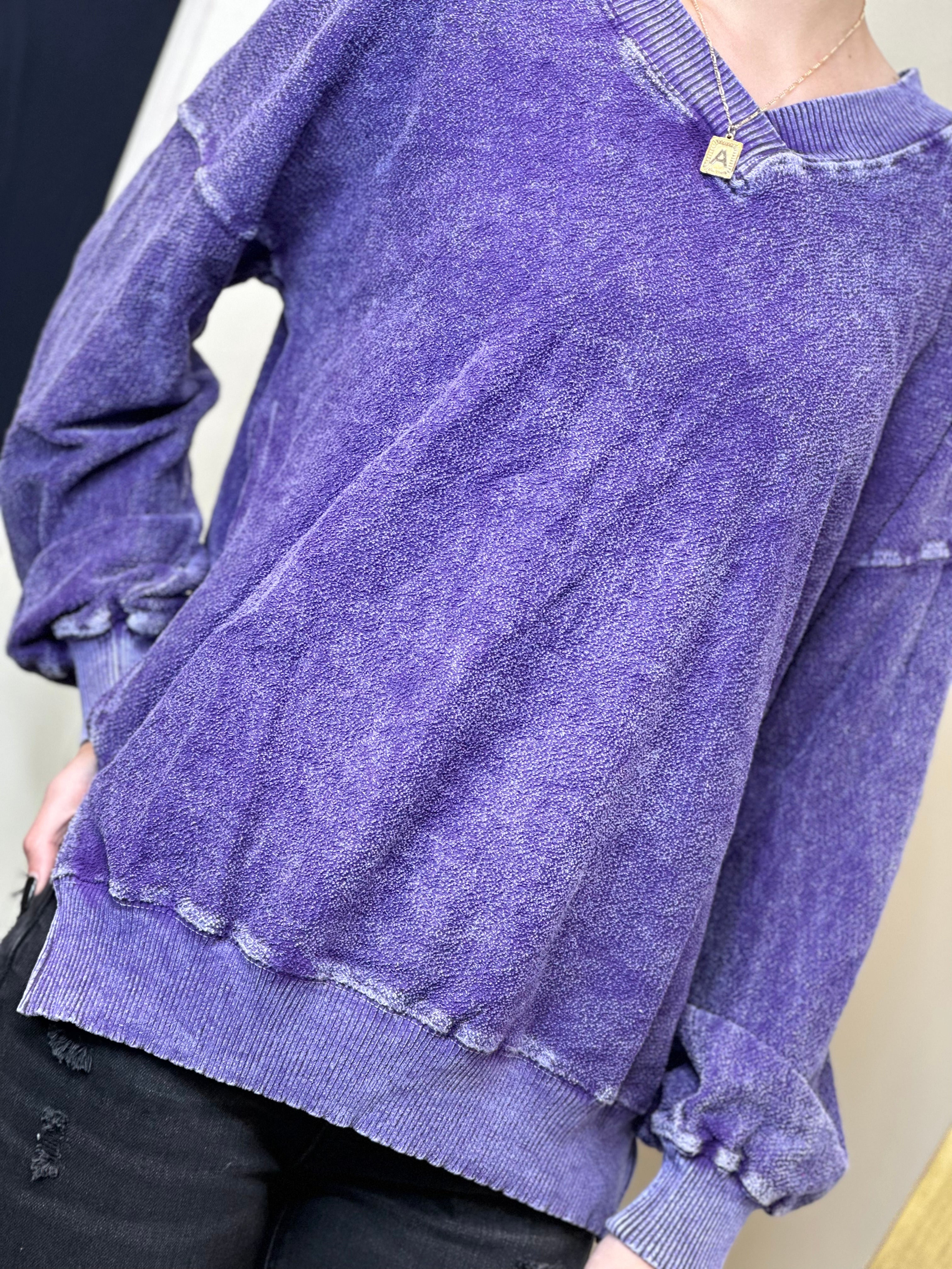 Mineral Washed Purple Pull  Over