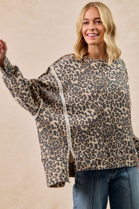 Leopard Print Oversized Waffle Thermal Top