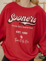 Load image into Gallery viewer, LivyLu~ Ou Sooners Letterman Red Chrome Hi-Dive Sweatshirt * Licensed
